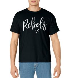 PRICES MAY VARY. If you've got school spirit for your high school team sports and your son, daughter, or boyfriend plays for the Rebels then this cute Rebels mascot design is for you. This cute rebels fan design shows: Rebels, in cursive with a cute heart Perfect gift for a mom or girlfriend that loves watching rebels football, rebels basketball, rebels baseball or any local school sports. Lightweight, Classic fit, Double-needle sleeve and bottom hem In Cursive, Fan Design, School Team, Team T Shirts, Mascot Design, Cute Heart, Team Sports, School Sports, School Spirit