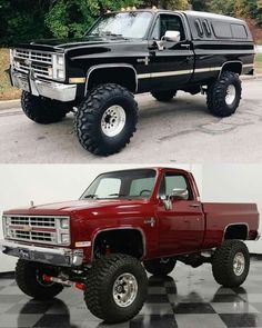 two pictures of the same truck in different stages