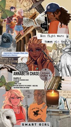 the collage has many different pictures and words on it, including an image of a woman