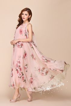 Chiffon Rose Flower Long Party Dress Evening Wedding Lightweight Sundress Summer Holiday Beach Dress Bridesmaid Dress Maxi Skirt Detail Info: ❤ Color: Pink rose flower F More color choice link: https://www.etsy.com/listing/213656440/chiffon-dress-color-card?ref=shop_home_feat_1 you just note the color you want with order, we will make according to your note. ❤ Material: Chiffon ❤ The dress doesn't limit the chest size and waist size, arm hole 45cm (if your upper arm circle circumference is more Feminine Summer Chiffon Wedding Dress, Pink Floor-length Chiffon Bridesmaid Dress, Spring Feminine Chiffon Dress For Wedding Guest, Pink Sleeveless Chiffon Wedding Dress, Pink Sleeveless Chiffon Dress For Wedding, Pink Summer Maxi Dress For Wedding Guest, Pink Chiffon Floor-length Dress, Summer Wedding Chiffon Dress In Georgette, Pink Sleeveless Maxi Dress For Wedding Guest