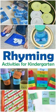 the book rhyming activities for children with pictures of letters and words on them