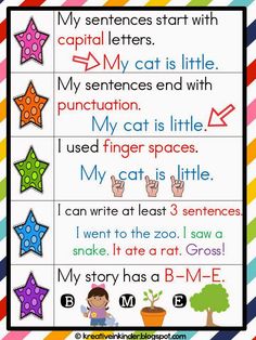 a poster with words and pictures on it that say, my sentences start with capital letters