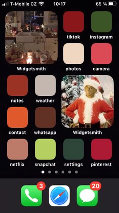 an iphone screen with different colors and pictures on the phone, including santa claus's suit