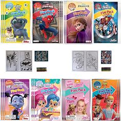 various children's coloring books are shown