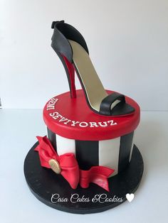 there is a cake that looks like a shoe and high heels on top of it