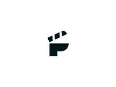 a black and white logo with the letter p