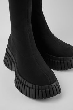 Black TENCEL® Lyocell women's high boots with OrthoLite® Recycled™ non-removable footbeds and XL EXTRALIGHT® outsoles.<br/><br/>A bold platform with a chunky outsole, BCN redefines volume and comfort. Black Boots For Women, Womens High Boots, Women's Booties, Lightweight Boots, Camper Shoes, Mid Boots, Old Shoes, Ankle Boots Flat, Shoes Heels Wedges