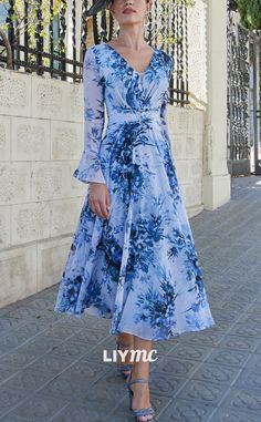 M1189 - V-Neck Long Sleeves Floral A-Line Mother of Bride Cocktail Dre – Liymc Spring A-line Dress For Mother Of The Bride, Long Sleeve Dresses For Mother Of The Bride, Elegant V-neck Midi Dress For Garden Party, Elegant A-line Dress With Floral Print, Elegant Floral Print A-line Dress, Fitted Floral Print Long Sleeve Evening Dress, Elegant Spring Midi Dress For Mother Of The Bride, Elegant V-neck Long Sleeve Spring Dress, Elegant Fit And Flare Midi Dress For Garden Party