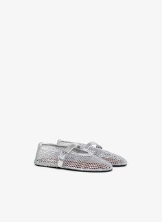 BALLET FLATS IN LAMINATED FISHNET Fishnet Ballet Flats, Alaia Flats, Alaia Mesh Ballet Flats, Luxury Slip-on Ballet Flats With Woven Sole, Luxury Slip-on Ballet Flats With Textured Sole, Crazy Horse Paris, Silver Ballet Flats, Best Corset, Paris Summer