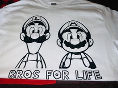 a white shirt with an image of mario and luigi bros for life printed on it