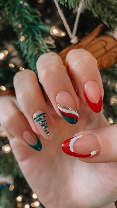 Christmas Tree Nails, Tree Nails, Christmas Gel Nails, Colorful Nails, Christmas Nails Acrylic, Short Acrylic Nails Designs