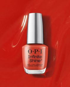 OPI Infinite Shine #ISL130 - Full of Glambition / ReStage 2024 This glambitious shade is taking you places. Whoa all out in a candy apple red crème nail polish. This long-lasting nail polish is a real multitasker that delivers stunstoppable durability and high-gloss gel-like wear and shine for up to 11 days. Finally, an attention-grabbin’ nail polish color that stays put so you don’t have to. Opi Gel Nail Colors, Opi Big Apple Red, Glass Lips, Coral Nail Polish, Kiara Sky Gel Polish, Winter Nail Polish, Nail Polish Gift, Gel Lamp, Long Lasting Nail Polish