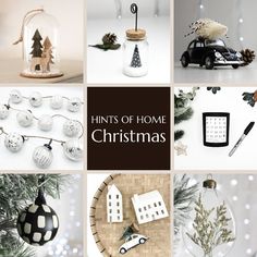 a collage of photos with christmas decorations and ornaments on it's sides, including an ornament