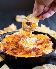 cheesy chicken, bacon, and ranch dip in a cast iron skillet