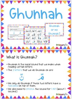 a poster with the words, what is ghunnah? and an image of colorful triangles