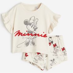 Disney Minnie Mouse 2piece Set Super Cute Minnie Mouse Outfit Shorts Are Also Adjustable! Playful Mickey Mouse Cotton Sets, Cute Cotton Mickey Mouse Sets, Cute Mickey Mouse Cotton Sets, Playful White Minnie Mouse Sets, White Minnie Mouse Playtime Sets, Mens Sports Socks, Minnie Mouse Outfits, Active Swimwear, Hooded Sweatshirt Dress