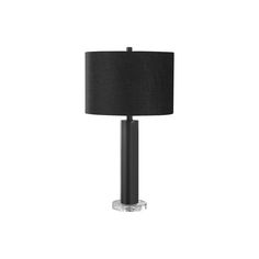 a table lamp with a black shade on it