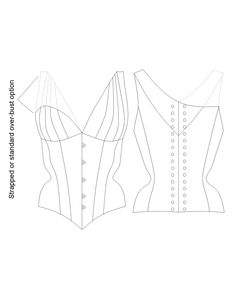 the front and back view of a corset pattern