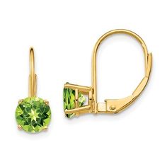 14KT YELLOW GOLD 1.90 CTW ROUND PERIDOT LEVERBACK EARRINGS Peridot Dangle Earrings, Peridot Earrings, Peridot Stone, Yellow Earrings, Green Peridot, Leverback Earrings, Yellow Gold Earring, August Birth Stone, Fine Jewellery Earrings