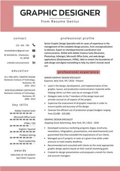 a professional resume template for graphic designers, with red accents on the top and bottom