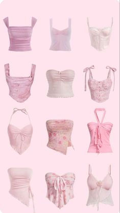 many different types of bras are shown in this pink and white photo with the same color