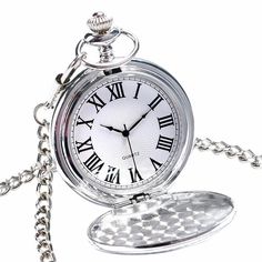 Smooth Silver Quartz Pocket Watch Fob Chain Roman Numerals Dial for Men Women Porduct Description:     Smooth Classic Pocket Watch--Full Hunter Flip Case-Double Sided Polishing in Smooth. Precision Quartz Movement--provide precise and accurate time keeping A unique style and classic pocket watch, great Christmas/ Birthday/ Anniversary Day gifts. Suitable for daily use, withstands splash/rain. NOT suitable for diving, swimming, snorkeling, water-related work. With great workmanship and delicate design. Product Features: Watch Movement: Quartz Watch Diameter: About 4.8 cm Watch Thickness: About 1.5 cm Total Length of Chain: About 30 cm Package Content: 1 x Pocket Watch 1 x Chain Click this here to visit mastation556 Store Pocket Watch Chain, China Jewelry, Delicate Design, Watch Chain, Watch Movement, Roman Numerals, Design Product, Birthday Anniversary, Christmas Birthday