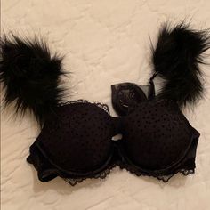 Limited Edition Feather Adjustable Straps Front Closure Bra, Vs Bras, Corset Bra, Victoria Secret Body, Black Lace Bra, Balconette Bra, One Piece Bodysuit, Black Bra, Victoria Secret Bras