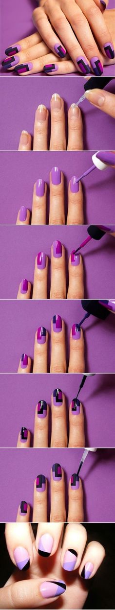 DIY Colorful Nails Pictures, Photos, and Images for Facebook, Tumblr, Pinterest, and Twitter Quick Nail Designs, Quick Nail, Nail Art Stripes, Purple Nail Art, Purple Nail Polish, Nice Nails, Nail Art Designs Videos