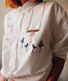 Hand Embroidered Organic Cotton Shirt Embroidered Shirt Outfit, Poplin Shirt Outfit, Funny Hand Embroidery, Hand Printed Shirt, Hand Embroidered Shirt, Women Shirt Designs, White Embroidered Shirt, Embroidered T Shirt