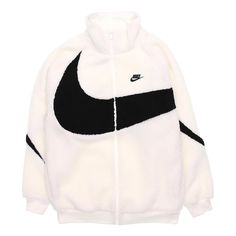 Nike Sportswear Logo White Jacket Nike Winter Jackets, Nike Fleece Jacket, Nike Coat, Sportswear Logo, Vintage Nike Jacket, Off White Hoodie, Stand Collar Jacket, Baby Nike, Stand Collar Jackets