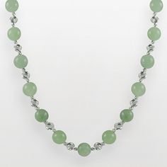 "Diamond-cut sparkle beads are coated with a tarnish-resistant finish. Rhodium plating adds extra radiance to the sterling silver construction. Details:  18-in. necklace  Lobster-claw clasp  Rhodium-plated sterling silver   Size: 18"". Color: Green. Gender: female. Age Group: adult." Silver Green Necklace, Jade Bead Necklace, Beaded Necklace Designs, Construction Details, Handmade Jewelry Necklace, Jade Necklace, Handmade Wire Jewelry, Jade Jewelry, Jade Beads