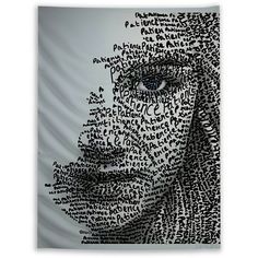 a drawing of a man's face made up of words