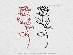 two red and black roses on white paper with the words leave a review and get a free bundle