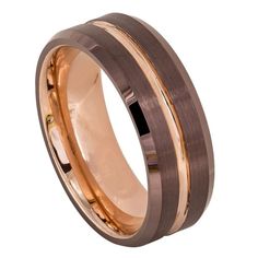 men's wedding band with two tone gold and black inlays, on an 18k rose gold plated ring