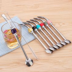 stainless steel drinking straws set with glass and spoon