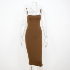 FREE SHIPPING Bodycon Winter Midi Party Long Dress JKP1410 Fitted Brown Slip Dress, Brown Stretch Dresses For Summer, Brown Stretch Summer Dress, Summer Stretch Brown Dress, Brown Bodycon Dress With Spaghetti Straps, Brown Sleeveless Slip Dress For Spring, Sleeveless Brown Slip Dress For Spring, Brown Spaghetti Strap Bodycon Dress, Fitted Brown Sleeveless Dress For Spring