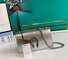 Silver leather Gucci handbag - sneakerlandnet Gucci Handbag, Contemporary Eclectic, Handbag Wallet, Wallet Accessories, Shoulder Handbag, Leather Silver, Gucci Handbags, Shoulder Handbags, Always Be