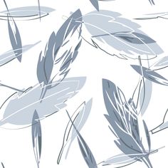 an abstract pattern with leaves on a white background, in shades of blue and gray