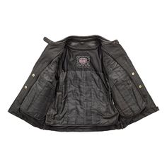 FIL154CDMZ | Targa - Women's Motorcycle Leather Jacket - Black Looking for a jacket with a little bit of style? The Targa features unique padded details across the shoulders and down the arms, as well as the lower back, for a little bit of flair without going overboard. This jacket has a one inch, snap collar, a hidden full length zipper, and two zippered chest pockets. Two zippered slash pockets also adorn the front, with zippered vents in the back. The action back will ensure your comfort when Fitted Biker Outerwear With Button Closure, Winter Black Biker Jacket With Snap Buttons, Black Biker Outerwear With Padded Collar, Black Biker Outerwear With Button Closure, Black Biker Style Outerwear With Button Closure, Black Winter Biker Jacket With Button Closure, Black Biker Jacket With Button Closure For Winter, Black Quilted Biker Outerwear, Biker Outerwear With Snap Buttons For Winter