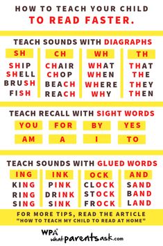 a poster with words that say how to teach your child to read faster