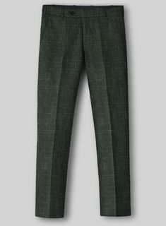 Looking for pants that will make you feel sharp, polished, and sophisticated, then you should go for our Italian Murano Bottle Green Wool Linen pants. Crafted from premium blend of wool, linen and silk, the texture on the green hue make the pants especially versatile as well as will raise your interest level.   Look features cross pocket, flat front and two welted back pockets on trousers.  You can change the look during customization if required.   Lining: Viscose; Dry Clean. Green Wool Suit With Suit Collar, Luxury Green Wool Suits, Green Linen Suit, Green Linen Suits With Notch Lapel, Tailored Green Single Button Suits, Linen Suit, Green Wool, Black Button, Jacket Buttons