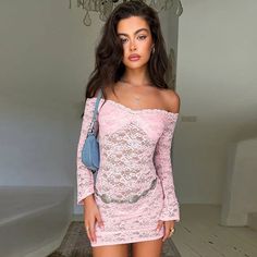 NEW STYLE Perspective Lace Sexy Party Dress Women Off Shoulder Mini 2024 Autumn Winter Dress Slim Bodycon Dresses Vestidos [update 2024 1014] Evening Mini Dresses, Flare Sleeve Dress, Mini Dresses For Women, Lace Mini Dress, Club Dresses, Flowing Maxi Dress, Glamorous Evening Gowns, Mini Dress Party, Bodycon Mini Dress