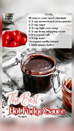 the best hot fudge sauce recipe is shown in this advert for an article on how to make hot fudge sauce