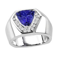 Tanzanite Trillion ring in 14k White Gold with 2.5 TCW Trillion Ring, Emerald Wedding Band, Emerald Band, Tanzanite Engagement Ring, Mens Gemstone Rings