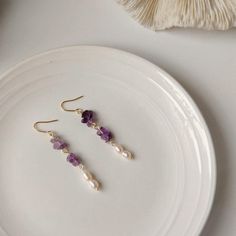 Elegant Amethyst Earrings With Pearl Drop, Elegant Amethyst Pearl Drop Earrings, Elegant Amethyst Earrings As A Gift, Long Bridal Earrings, Freshwater Pearl Drop Earrings, Purple Quartz, Beaded Drop Earrings, Threader Earrings, Amethyst Earrings