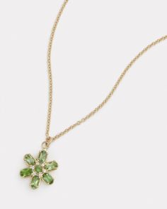 18K Yellow Floral Necklace with Green Tourmaline Ovals and Diamonds, .06 TCW   16 Inches, Pendant is 5/8 Inch Diameter Style# YNOFGTW Floral Necklace, Opal Earrings, Bracelet Collection, Green Tourmaline, Signature Collection, Opal Rings, Yellow Floral, Ring Necklace, Ring Earrings