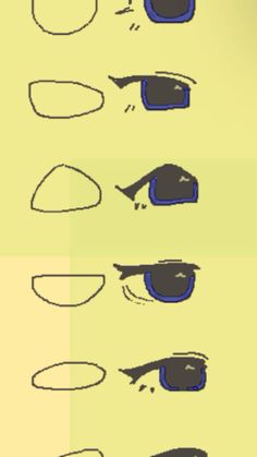 different shapes and sizes of glasses on a yellow background with blue lines in the middle