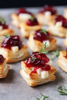 small appetizers with cranberry sauce and cheese