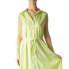 Size Large Nwt New With Tags Yellowish Green Color Like A Florescent So Fun Not Blinding But Nice Bright Color Collar Neck Removable Sash Belt Hem Is Longer In Back From Home With Dogs Yellow Cotton Shirt Dress For Spring, Chic Yellow Shirt Dress For Summer, Casual Yellow Shirt Dress For Summer, Casual Lime Green Sleeveless Dress, Casual Lime Green Spring Dress, Yellow Shirt Dress For Summer Daywear, Fitted Yellow Shirt Dress For Summer, Yellow Midi Shirt Dress For Spring, Spring Yellow Midi-length Shirt Dress