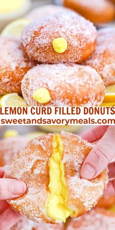 lemon curd filled donuts with powdered sugar